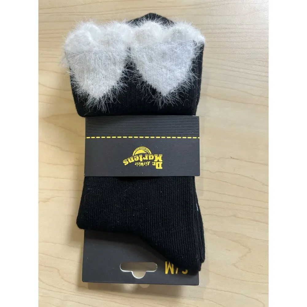 Dr Martens Women’s Size Small Medium HEART SOCK BLACK-WHITE COTTON BLEND New